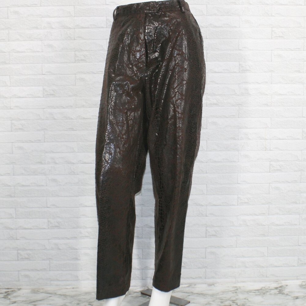 SELENE SPORT Pants Animal Print High Rise Brown Snakeskin Faux Leather Python 2